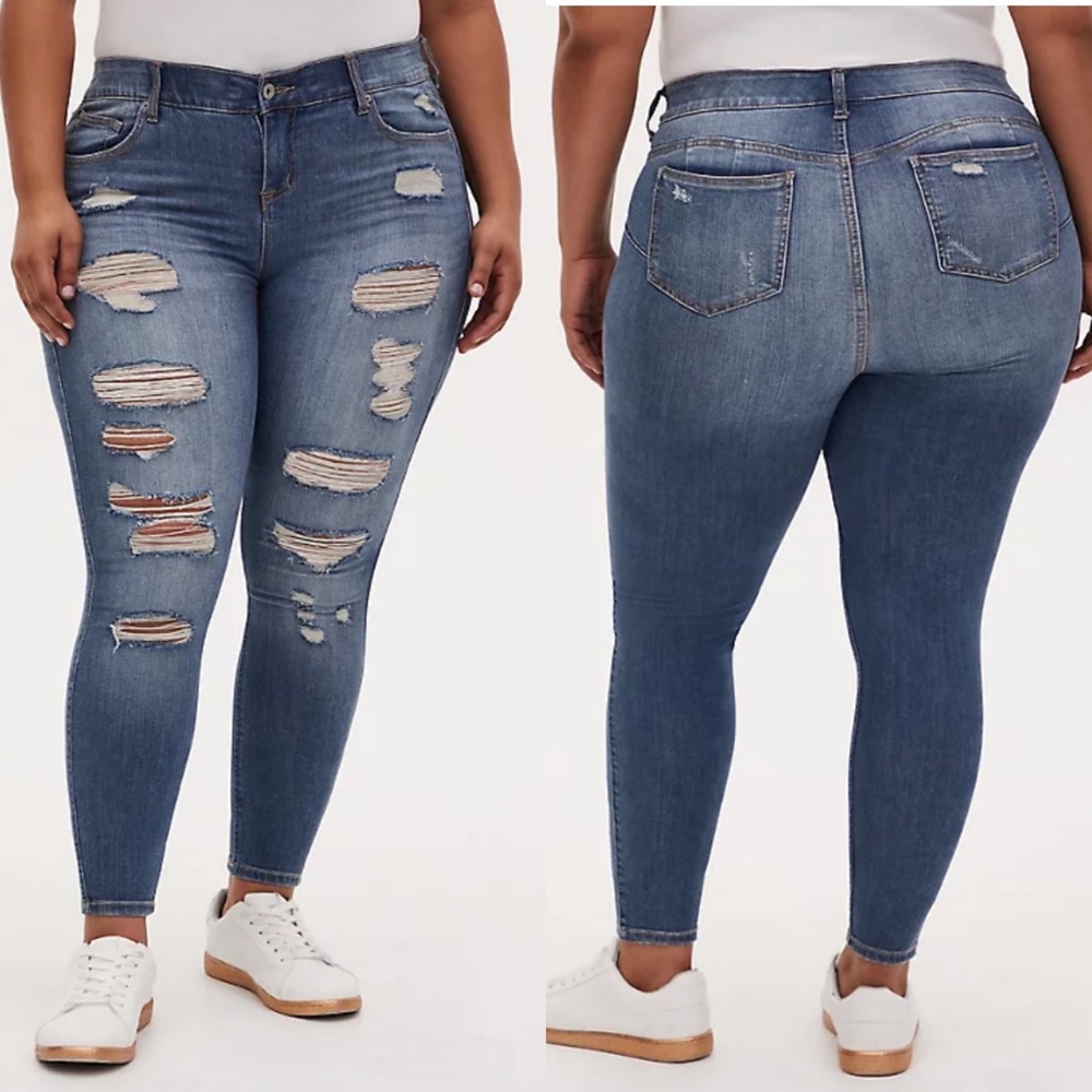 torrid Ripped Medium Blue High-Rise Skinny Jeans